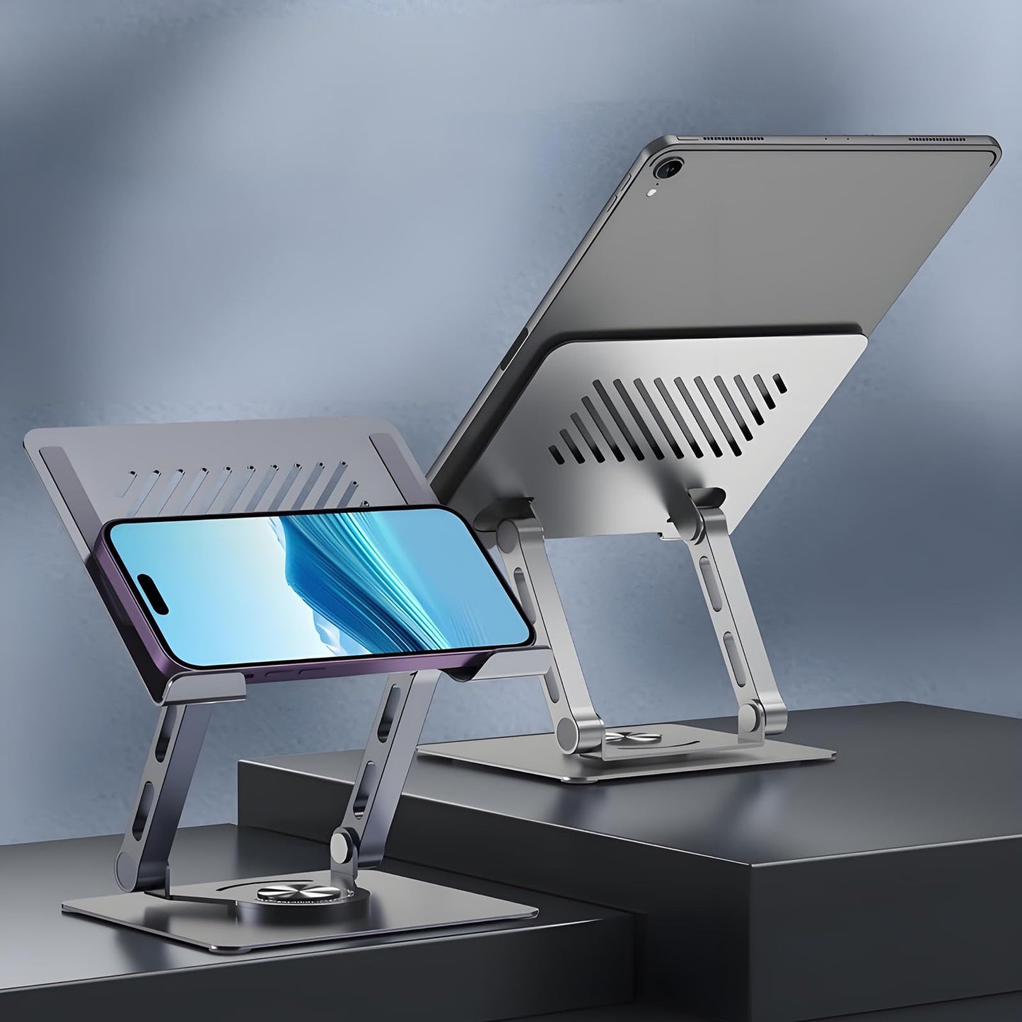 GuaziV 360° Rotating Tablet Stand - Adjustable iPad Tablet Holder for Desk, Foldable iPad Swivel Stand for Home & Office (Argent Silver)
