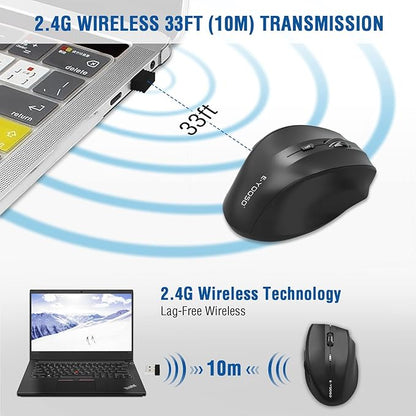 E-YOOSO Wireless Mouse for Laptop, Portable Optical Computer Mouse, 6 Buttons, Cordless 2.4GHz with USB Receiver, 5-Level 4800 DPI, 18 Months Battery Life, for PC, Chromebook, Windows, Mac(Black)