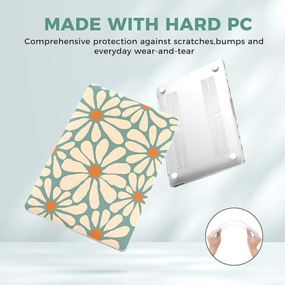 iCasso for MacBook Air 13 inch Case 2020 2019 2018 Release A2337 M1 A2179 A1932, Cute Flower Hard Shell Protective Case for MacBook Air 13.3 inch & Keyboard Cover & Screen Film, Daisy Green