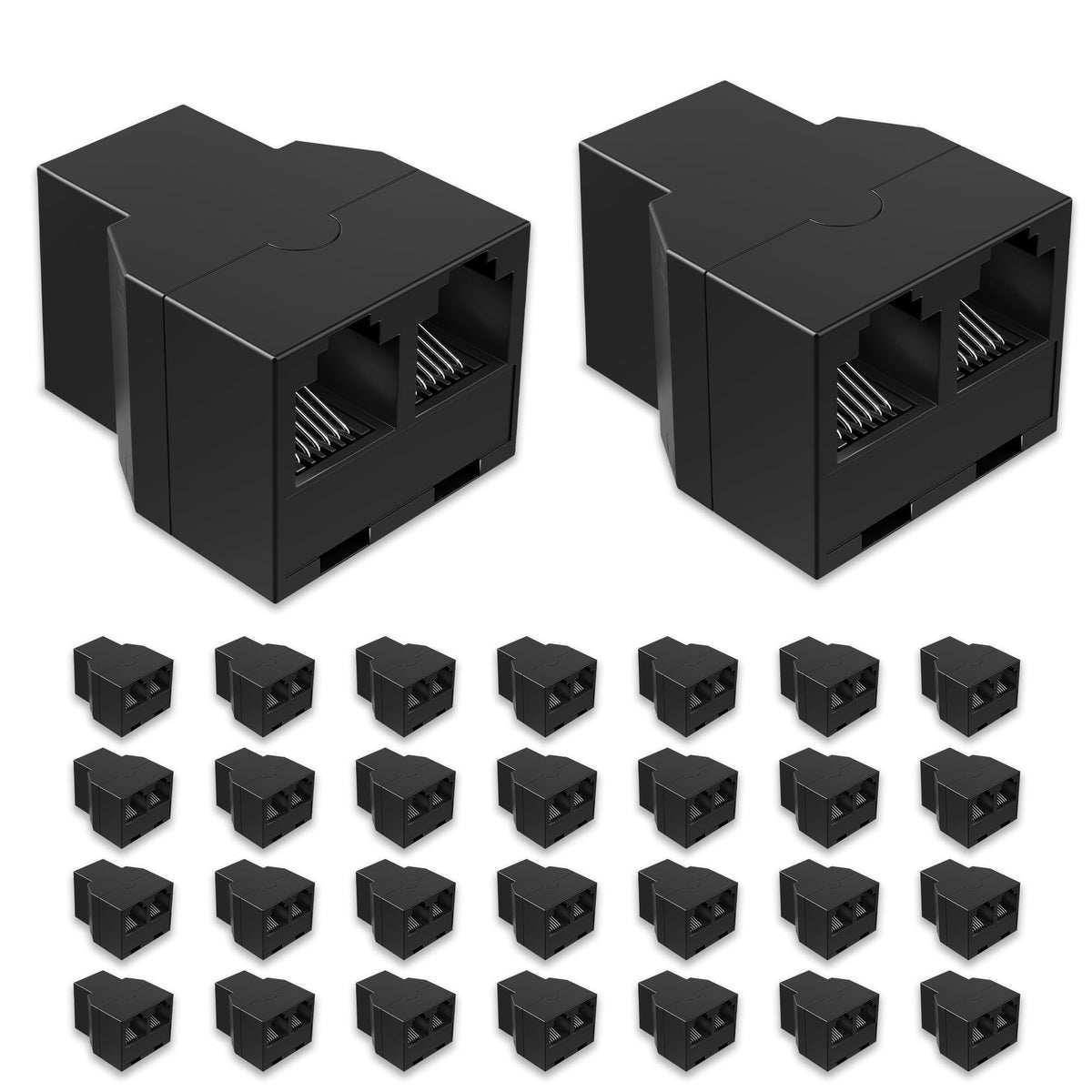 Uvital RJ12 6P6C 1 Female to 2 Female Phone Line Splitters, Black 2 Pack