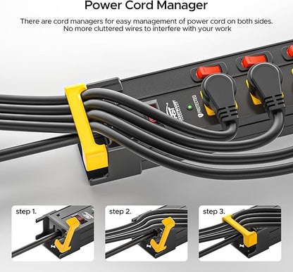 CRST 12 Outlets Long Power Strip, 9 FT Cord Metal Wall Mount Surge Protector Power Strip with Individual Switches and Cord Manager, 1020J, 15Amp/1875W for Garage,Workshop, Office, Home