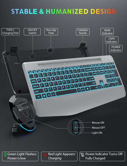 SABLUTE Wireless Keyboard and Mouse Combo, Backlit Scissor Keys, Wrist Rest