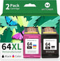 MYTONER 64XL Ink Cartridge Black/Color Combo Pack Remanufactured Replacement for HP Ink 64 HP 64XL Ink for Envy Photo 7855 7858 7100 7155 7120 6252 7800 7158 Tango Series Printer 2 Pack