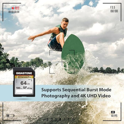 [5-Yrs Free Data Recovery] GIGASTONE 64GB SD Card 2-Pack, 4K Camera Pro, A1 V30 SDXC Memory Card 4K UHD Video Compatible with Canon Digital Camera, with 2 Mini Cases