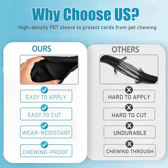 3/8 inch Cord Protectors from Pets No Chew, 10ft Wire Protector Cord Covers for Pets, Flexible Cable Management Sleeve for USB Power Cords Audio Video Cords Phone Charging Cables, Black