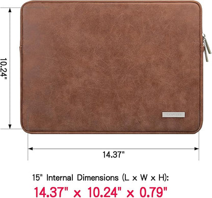 RAINYEAR 15 Inch Laptop Sleeve PU Suede Leather Case Padded Cover Water Resistant Carrying Computer Bag Compatible with 15.4 MacBook Pro/Air, Surface Laptop 3/4 15", New XPS 15 Touch(Brown)
