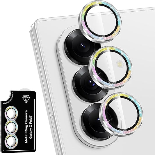 Avocase for Samsung Galaxy Z Fold 7 Camera Lens Protector, Individual Metal Ring Tempered Glass Lens Cover, [Strong Adsorption] Scratch Resistant Ultra-Thin HD Clear Lens Cover, 1 Set-Colorful Sparkly
