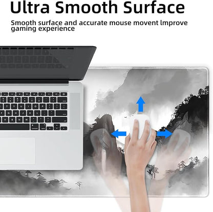 Galdas Gaming Mouse Pad XXL XL Large Long Extended Big Mousepad Non-Slip Rubber Keyboard Mouse Pad with Stitched Edges for Laptop Home Office (31.5x11.8x0.08 Inch) … (Black Ink)