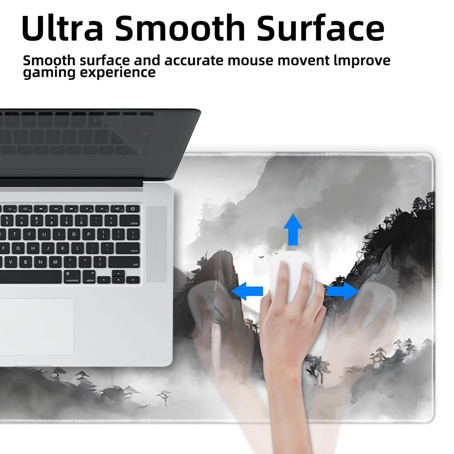 Galdas Mouse Pad for Gaming,XXL XL Large Mouse Mat Long Extended Mousepad Desk Mat Non-Slip Rubber Mice Pads Stitched Edges Thin,Black Ink Background (31.5 x 11.8 x 0.12 Inches)
