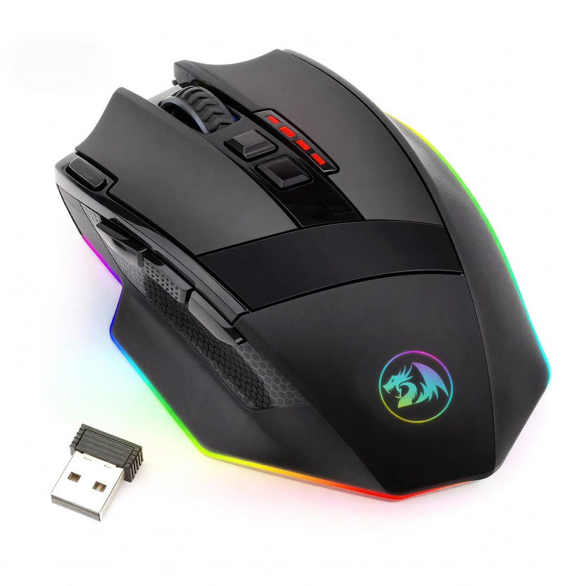 Redragon M801 Wireless Gaming Mouse, RGB Gaming Mouse with MMO 9 Programmable Macro Editing Buttons, UP 16000 Adjustable DPI, Rapid Fire Button for Game, Windows,PC - Wireless, Black