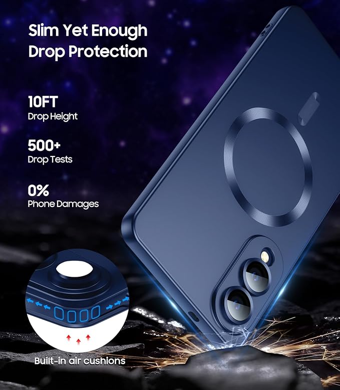 Magnetic for Samsung Galaxy S25 Edge Case [Compatible with MagSafe][Built-in Camera Lens Protector] Slim Soft Silicone Bumper Shockproof Metallic Luster Phone Case (Blue)
