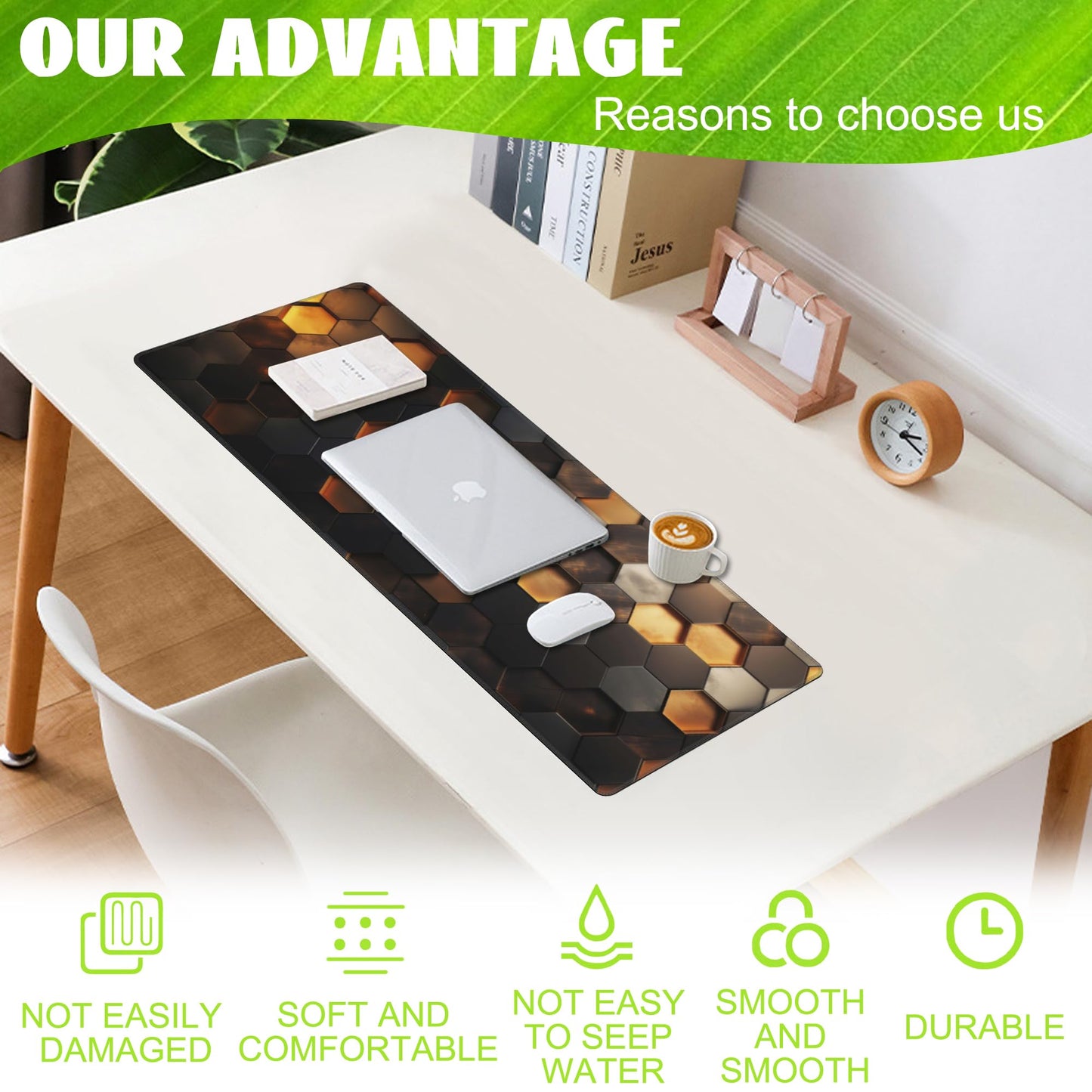 Eflxamz Desk Mat,Golden Honeycomb Technology Desk Pad,Honeycomb Technology Large Gaming Mouse Pad for Desk,Extended Big Computer Keyboard Mouse Pad with Non-Slip Base and Stitched Edge,31.5"x11.8"