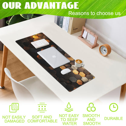 Eflxamz Desk Mat,Golden Honeycomb Technology Desk Pad,Honeycomb Technology Large Gaming Mouse Pad for Desk,Extended Big Computer Keyboard Mouse Pad with Non-Slip Base and Stitched Edge,31.5"x11.8"