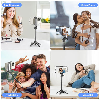 Retractable Mini Tripod for Cell Phone, Portable Selfie Stick Travel Phone Tripod with Remote Control Cell Phone Holder, Sturdy & Stable Adjustable Multi-Angle Shot Selfie Stick for Video Recording