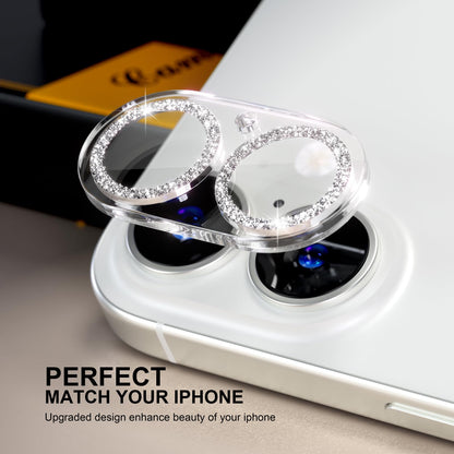 beuxece for 6 Pack iPhone 17 / iPhone 16 / iPhone 16 Plus Camera Lens Protector [Drop Protection] [Easy Installation] 9H Tempered Glass Camera Screen Protector Cover Accessories, Glitter Silver