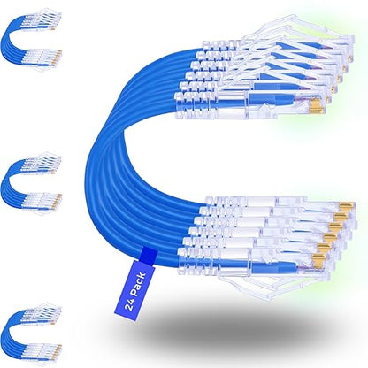 Rapink Patch Cables Cat6/ Cat6a 2ft (24 Pack) Slim, Cat6a Ethernet Patch Cable 10G Support, Snagless Cat 6 Patch Cable for Patch Panel to Switch, Flexiable Cat6 Ethernet Cable Blue