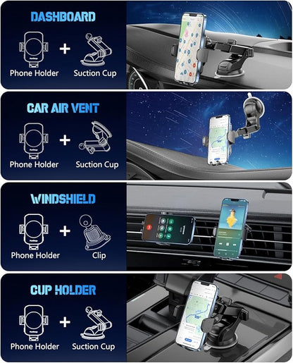 Wireless Car Charger, Fast Charging Phone Holder 3 in 1 Phone Mount Auto Clamping Car Accessories Compatible with iPhone 16 15 14 13 12 11 Xs XR, Samsung S23 Ultra S22 S21 S20/S10+ S9(Midnight Black)