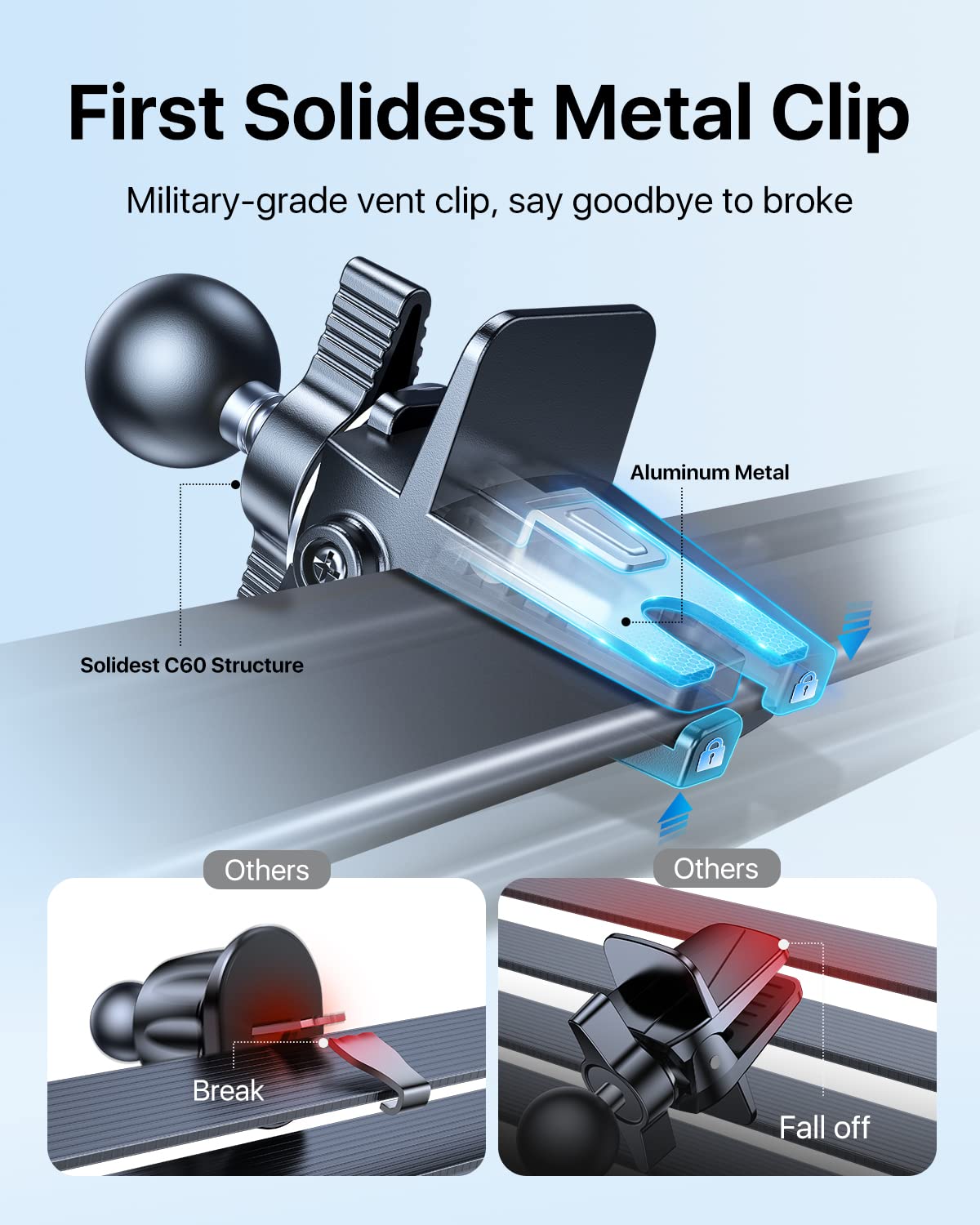 andobil 2026 Upgraded Car Phone Holder Mount, Military-Grade Phone Holders for Your Car Vent Ultra-Stable Metal Clip Universal 360° Cell Phone Car Mount for iPhone 17 Pro Max 16/15/14/13/12/ Samsung
