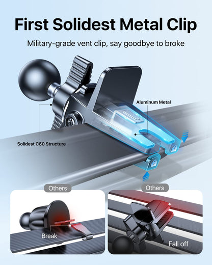 andobil 2026 Upgraded Car Phone Holder Mount, Military-Grade Phone Holders for Your Car Vent Ultra-Stable Metal Clip Universal 360° Cell Phone Car Mount for iPhone 17 Pro Max 16/15/14/13/12/ Samsung