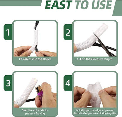 Split Wire Loom Tubing, Cable Protector Sleeve, Braided Cable Management for TV/Computer/Home Theater/Engine Bay, Cord Protectors from Pets No Chew (White, 1/2"-10ft)