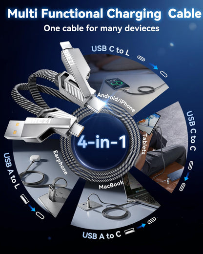 4 in 1 USB C to Lightning Cable, 5FT Flat Braided Super Fast Charging Cable