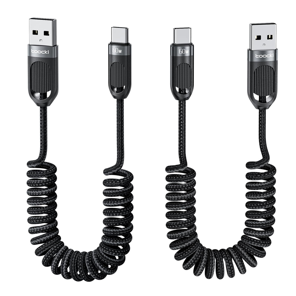 toocki USB C Coiled Cable [3FT, 2Pack] Braided Fast Charging Type C Cord for Car CarPlay, Compatible with iPhone 17 16 15 Pro Max Plus, Samsung Galaxy S24 S23 S22 Ultra, Note 20 10, S10, A15