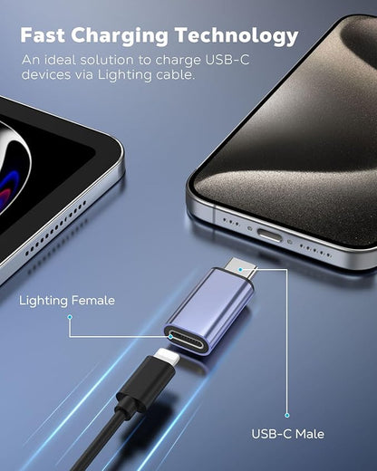 MoKo Lightning to USB C Adapter 2Pack, NOT for Lightning Earbuds/Headphones/OTG, USB-C to Lightning Adapter for iPhone Air 17 16 15 Pro Max Plus,iPad Pro/Air,Galaxy,ONLY for Charging/Data Sync, Blue