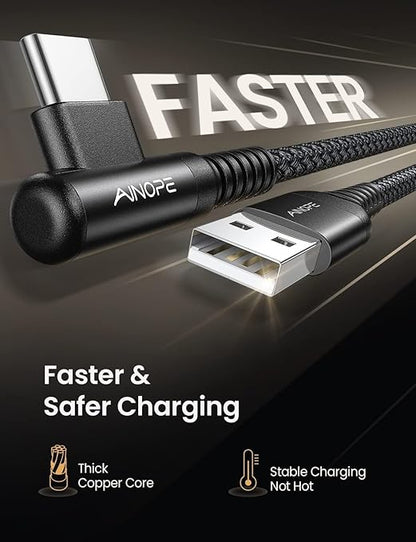 AINOPE Right Angle USB Type C Cable [3-Pack 3.3ft/6.6ft/10ft] 3.1A Fast Charging USB to USB C Cable, Nylon Braided USB C Charging Cable Compatible with Galaxy S21+ Ultra, iPad mini/Air/Pro, Pixel 6X