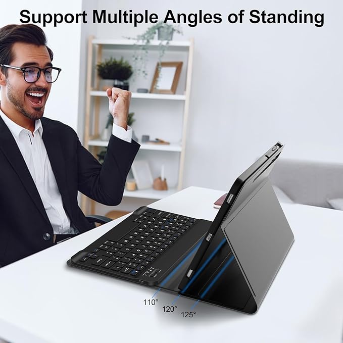 Galaxy Tab S9 FE+/ S9+ /S10+ 12.4 Inch Case with Keyboard, 7-Color Backlit Keyboard with S Pen Holder for Samsung Tab S10 Plus/S9FE Plus 5G 12.4" Black