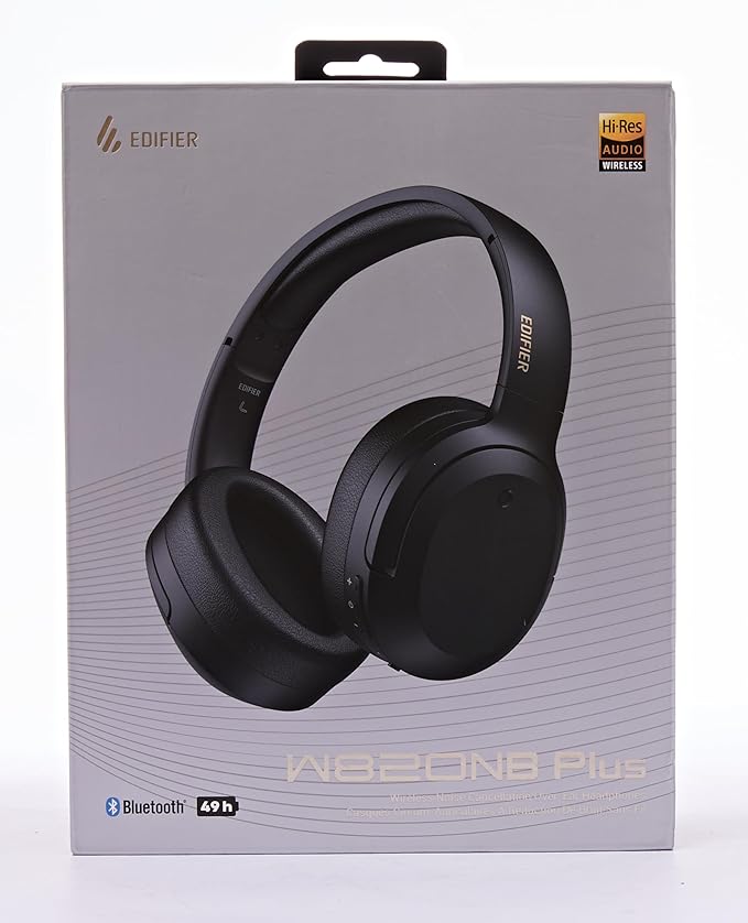 Edifier W820NB Plus Hybrid Active Noise Cancelling Headphones - LDAC Codec - Hi-Res Audio Wireless & Wired - Fast Charge - 49H Playtime - Over Ear Bluetooth V5.2 Headphones- Black
