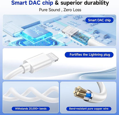 [Apple MFi Certified] 2-in-1 Charging & Audio Adapter for iPhone, Lightning to 3.5mm Headphone Jack Dongle Splitter, Supports Hi-Res Lossless Sound, Compatible with iPhone 14/13/12/11/XS/XR/8/7 3Pack