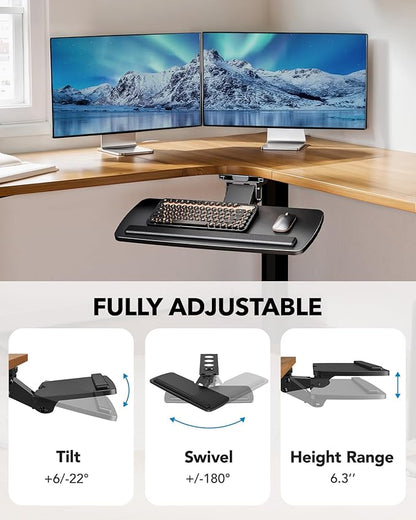 HUANUO Keyboard Tray Under Desk, 360 Adjustable Under Desk Keyboard Tray Slide Out, Ergonomic Pull Out Keyboard Tray Under Desk, 25"W x 9.84"D