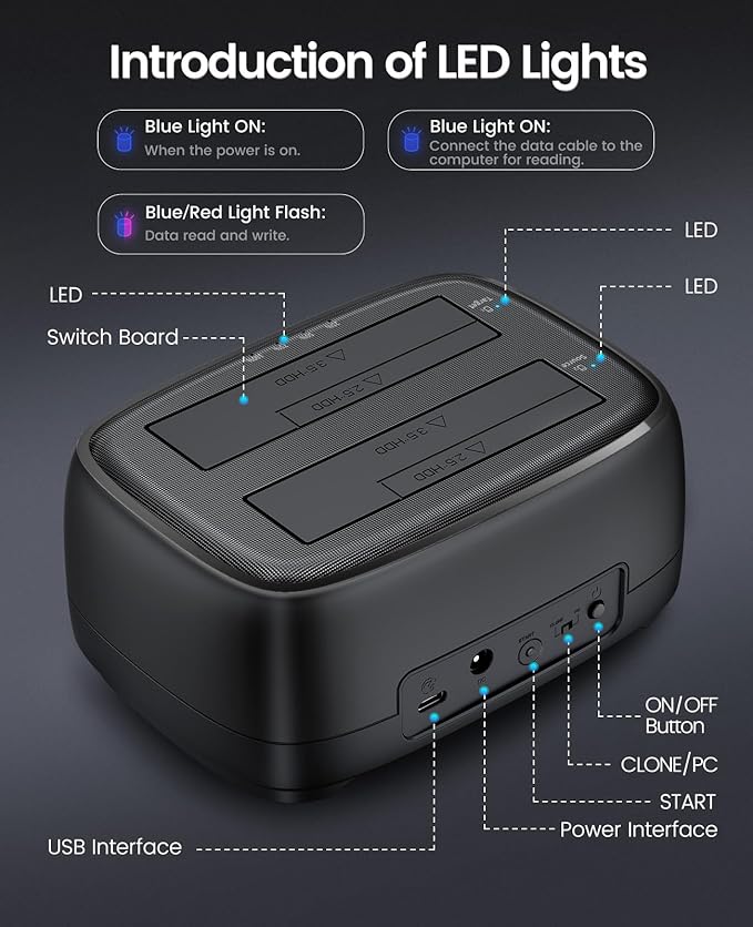 ORICO USB Type C to SATA 2 Bay Hard Drive Docking Station Duplicator/Cloner Function for 2.5 or 3.5 in HDD SSD with 2 in 1 USB C to A/C Cable (DD28C3-C)