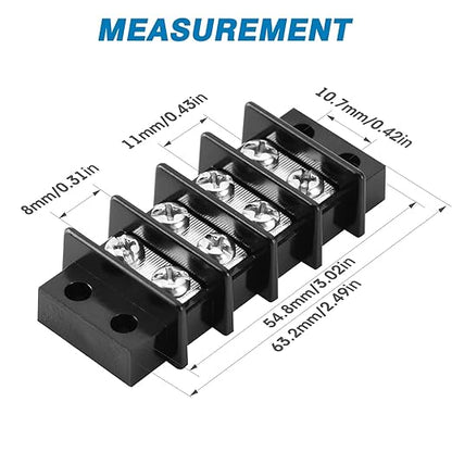 GLOSO Terminal Blocks Double Row Stainless 11 mm Pitch TBC, Marine Grade, 12-22 AWG Cu, 25A/300V - 1 Pack, 4 Poles