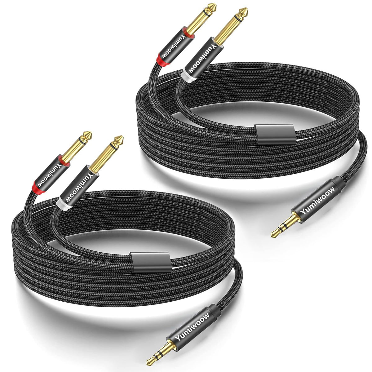 Yumiwoow 2Pack 16Ft 3.5mm TRS to Dual 6.35mm Stereo Cable 1/8 TRS to Dual 6.35mm 1/4 TS Mono Y Splitter Audio Cord Adapter for Smartphone, Mixer,PC, CD Player, Speakers and Home Stereo System
