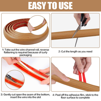 Floor Cord Cover Self Adhesive Cord Hider,10FT Cable Management, Extension Strip Protector for Wires, Prevent Cable Trips for Offices, Gyms, Exhibitions Cavity:0.3"(W) x 0.28"(H) Brown Wood