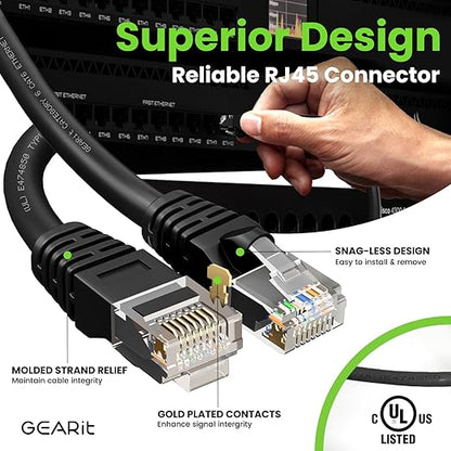 GEARit Cat 6 Ethernet Patch Cable 3 ft Black (10 Pack) Cat6 Patch Cables 3ft Black/Ethernet Patch Cable, 10Gbps 550MHz 24AWG Pure Copper, Snagless, Gold Plated RJ45 for Router, Server, Router, PC