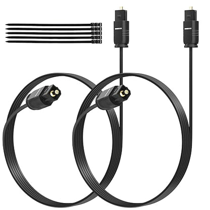 Adoreen Ultra-Thin Slim Digital Optical Audio Cable 8 FT/2 Pack, Fiber Optic Toslink SPDIF Cord Gold-Plated High-Speed Flexible & Durable for TV Soundbar Home Theater Game Console PS4 Xbox +Ties