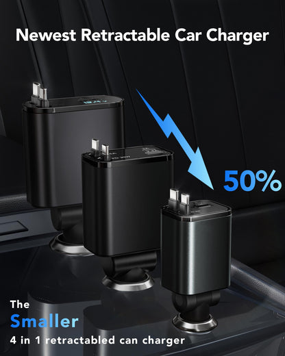 84W Retractable Car Charger,Car Phone Charger USB C Fast Charge for iPhone