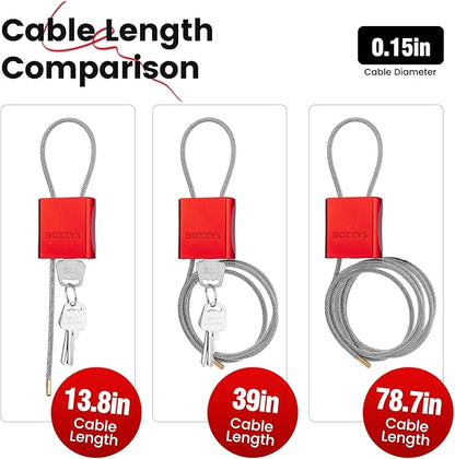 Cable Padlock with 3 Keys | L 1.15ft(0.35m),D 1/6in(4mm) Adjustable Steel Cable Lock | Aluminum Locks for Bikes, Gate, Lockers & Outdoor Gear | Weatherproof & Red