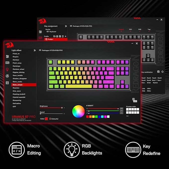 Redragon K737 PRO Wireless 87 Keys Gasket Gaming Keyboard, 80% Premium CNC Aluminum Mechanical Keyboard, Hot-Swap South-Facing LED Socket, 5-Layer Noise Dampening, Side-Printed PBT Contour Line Keycap