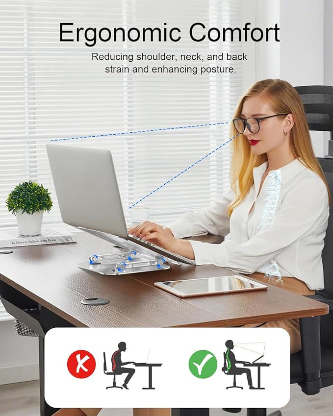 Laptop Stand for Desk Adjustable Computer Stand Foldable Laptop Riser Notebook Holder Adjustable Height for MacBook PC Computer Notebook Office Desk Accessories 10-17 Inch