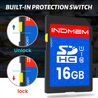 INDMEM SD Card 16GB, 10-Pack UHS-I Class 10 MLC Flash Memory Card, High-Speed Secure Digital Cards for Cameras, DSLR, Action Cams - Reliable Storage