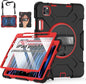 Case for iPad Pro 11 Inch (2022/2021/ 2020/2018): Silicone Cover for iPad 11 (4th/ 3rd/ 2nd/ 1st) Generation with Screen Protector- Stand- Handle- Shoulder Strap- Pencil Holder- Red