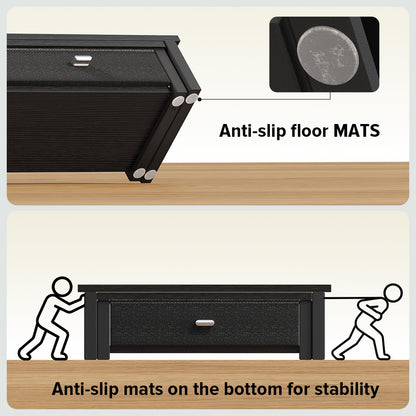 WOHOMO Dual Monitor Stand Riser with Drawers, Wood Desk Organizers for 2 Monitors, Desktop Storage Stand for Computer, Laptop, Black