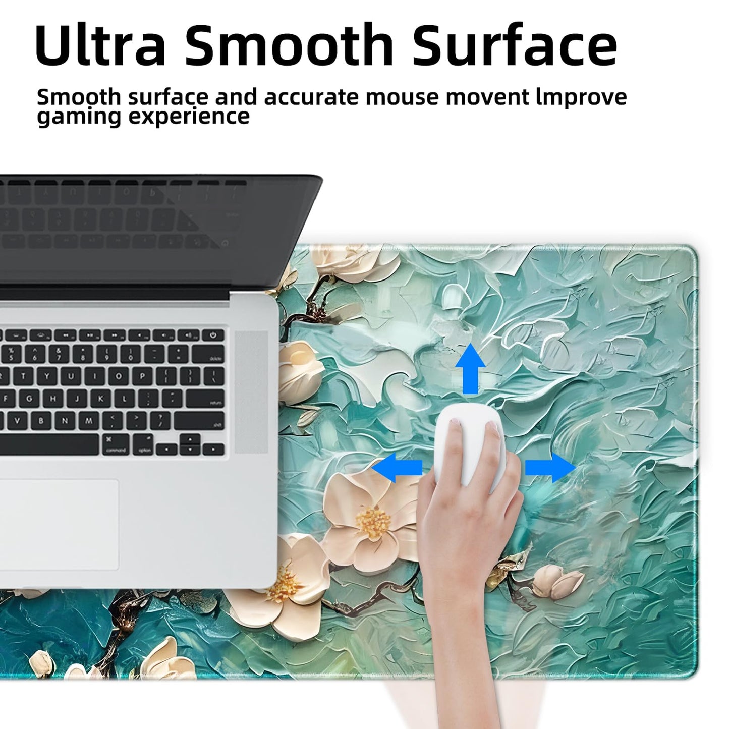Galdas Gaming Mouse Pad XXL XL Large Long Extended Big Mousepad Non-Slip Rubber Keyboard Desk Pad with Stitched Edges for Laptop Home Office (31.5x11.8x0.08 Inch) … (Painting Flowers)
