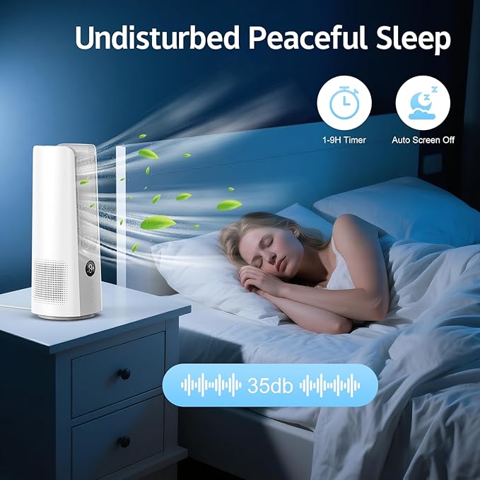 Desk Fan, 13 Inch Portable Bladeless Fan, Small Quiet Table Fan with 60°Oscillating, 9 Speeds & 9H Timer, LED Display, Button Control, Easy to Clean, Personal Desktop Fan for Bedroom, Office