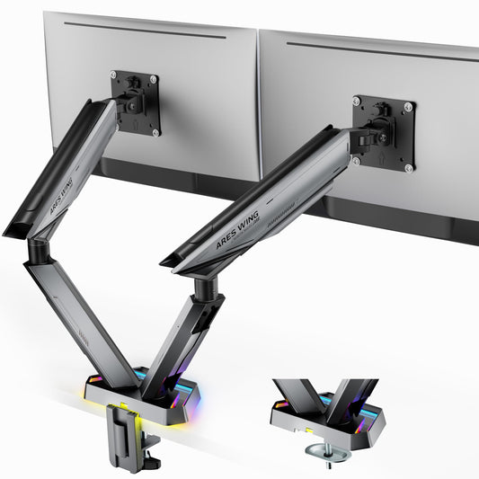 ARES WING RGB Dual Monitor Arm Desk Mount for 17-38 inch Monitors, White