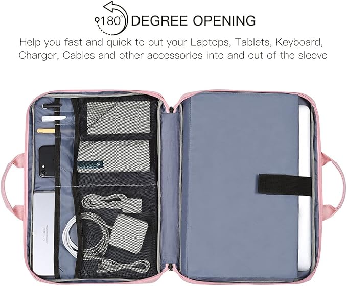 15.6 Inch Laptop Sleeve TSA Case Women Ladies Bag for Macbook Pro 16" M5 M4 M3 M2 M1, Lenovo Ideapad 15.6", HP Envy/Victus 15.6, Dell Inspiron 15, Acer Aspire/Nitro 15, ASUS MSI Macbook 15 Case, Pink