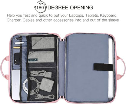 15.6 Inch Laptop Sleeve TSA Case Women Ladies Bag for Macbook Pro 16" M5 M4 M3 M2 M1, Lenovo Ideapad 15.6", HP Envy/Victus 15.6, Dell Inspiron 15, Acer Aspire/Nitro 15, ASUS MSI Macbook 15 Case, Pink